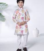 Multicolour floral print cotton kurta and pajama set