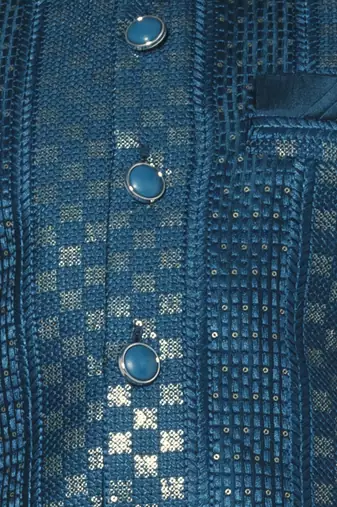 Peacock blue self embriodered coton silk kurta & pant with ethnic jacket
