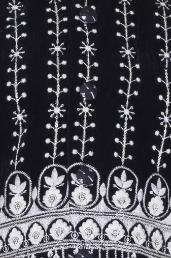 Black thread embriodered velvet kurta & pant with ethnic jacket
