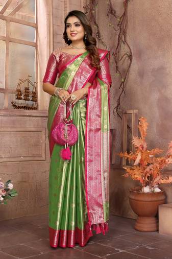 Light green tissue silk with zari weaving saree with blouse