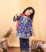 Floral anarkali set with a contrast dupatta - blue