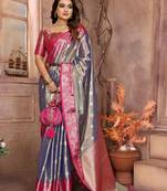 Light lavender tissue silk with zari weaving saree with blouse