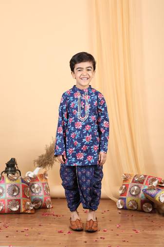 Floral kurta with a matching dhoti-blue