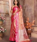 Pink tissue silk with zari weaving saree with blouse