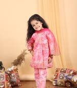 Floral anarkali set with a contrast dupatta - pink