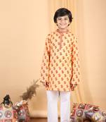 Floral kurta with a white pajama - peach