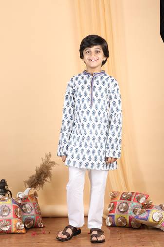 Floral kurta with a white pajama - blue