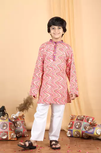 Striped kurta with a white pajama - peach