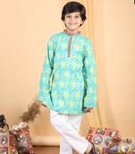 Mango printed kurta with a white pajama - sea green