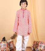 Striped kurta with a white pajama - red