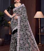 Black Sequin Resham Embroidered Georgette Saree With Matching Blouse Piece