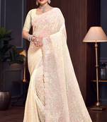 Yellow Sequin Resham Embroidered Georgette Saree With Matching Blouse Piece