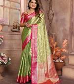 Light green tissue silk blend with zari weaving saree with blouse