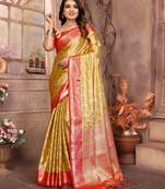 Golden tissue silk blend with zari weaving saree with blouse