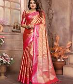Orange tissue silk blend with zari weaving saree with blouse