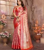 Pink tissue silk blend with zari weaving saree with blouse