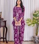 Floral Printed Round Neck Three-Quarter Sleeves Pure Cotton Top With Trouser