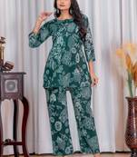 Floral Printed Round Neck Three-Quarter Sleeves Pure Cotton Top With Trouser
