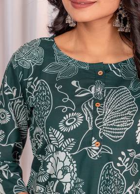 Floral Printed Round Neck Three-Quarter Sleeves Pure Cotton Top With Trouser 5