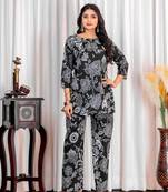 Floral Printed Round Neck Three-Quarter Sleeves Pure Cotton Top With Trouser