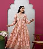 Smer women's cotton printed round neck full sleeves anarkali kurta