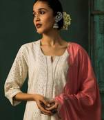 Off white schiffli cotton suit set (with pants and dupatta)