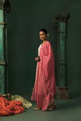 Off white schiffli cotton suit set (with pants and dupatta) 4