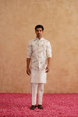 Multicolor nehru jacket  kurta set with thread and sequins embroidery on silk 2