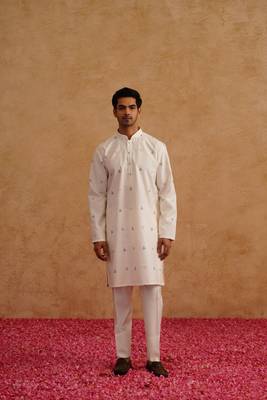 Multicolor nehru jacket  kurta set with thread and sequins embroidery on silk 4