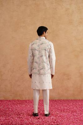 Multicolor nehru jacket  kurta set with thread and sequins embroidery on silk 5