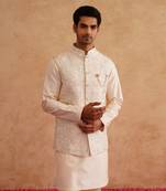 Light beige thread embroidered waistcoat kurta set