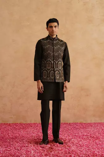 Seaweed green hand embroidered waistcoat kurta set