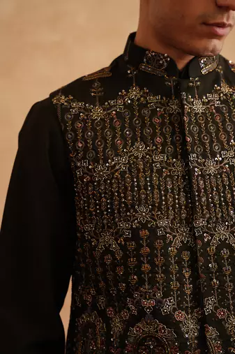 Seaweed green hand embroidered waistcoat kurta set