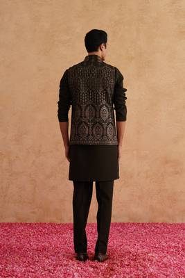 Seaweed green hand embroidered nehru jacket  kurta set 6