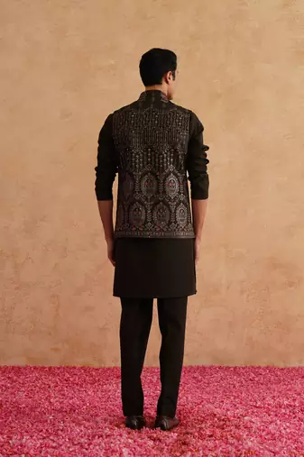Seaweed green hand embroidered waistcoat kurta set