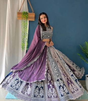 Purple Georgette Heavy Embroidered Wedding Lehenga Choli 1