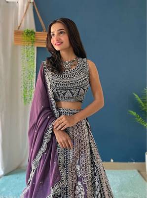 Purple Georgette Heavy Embroidered Wedding Lehenga Choli 2