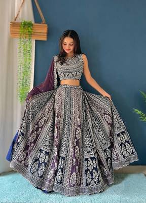 Purple Georgette Heavy Embroidered Wedding Lehenga Choli 3