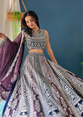 Purple Georgette Heavy Embroidered Wedding Lehenga Choli 4