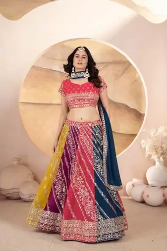 multicolour Designer Bridal Wedding Lehenga Choli for Women