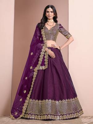 Dark Purple Embroidered Art Silk Designer Lehenga Choli 1