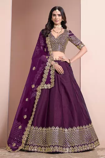 Dark Purple Embroidered Art Silk Designer Lehenga Choli