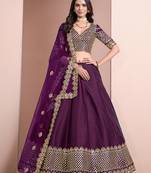 Dark Purple Embroidered Art Silk Designer Lehenga Choli