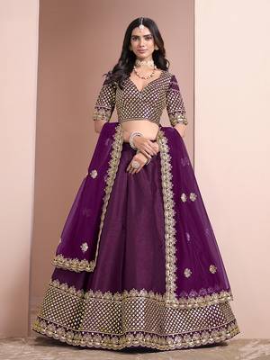 Dark Purple Embroidered Art Silk Designer Lehenga Choli 2
