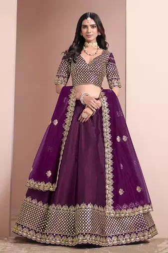 Dark Purple Embroidered Art Silk Designer Lehenga Choli