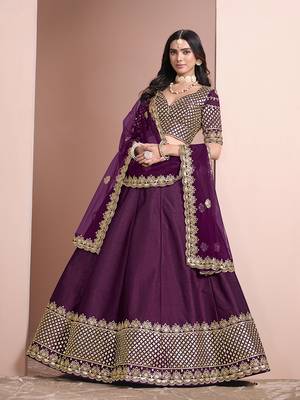Dark Purple Embroidered Art Silk Designer Lehenga Choli 3