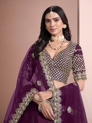 Dark Purple Embroidered Art Silk Designer Lehenga Choli 4