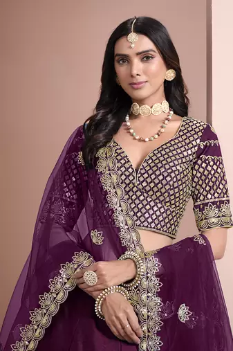 Dark Purple Embroidered Art Silk Designer Lehenga Choli