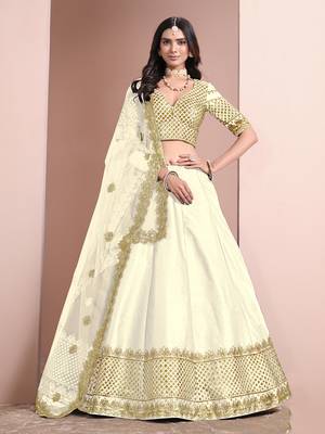 Off White Embroidered Art Silk Designer Lehenga Choli 1