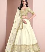 Off White Embroidered Art Silk Designer Lehenga Choli